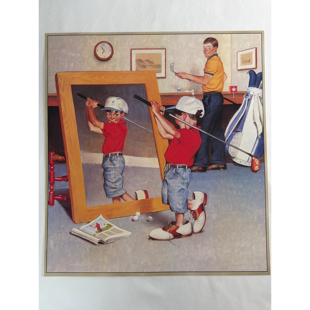 Vintage Norman Rockwell Boy in the Mirror Art Print Excellent